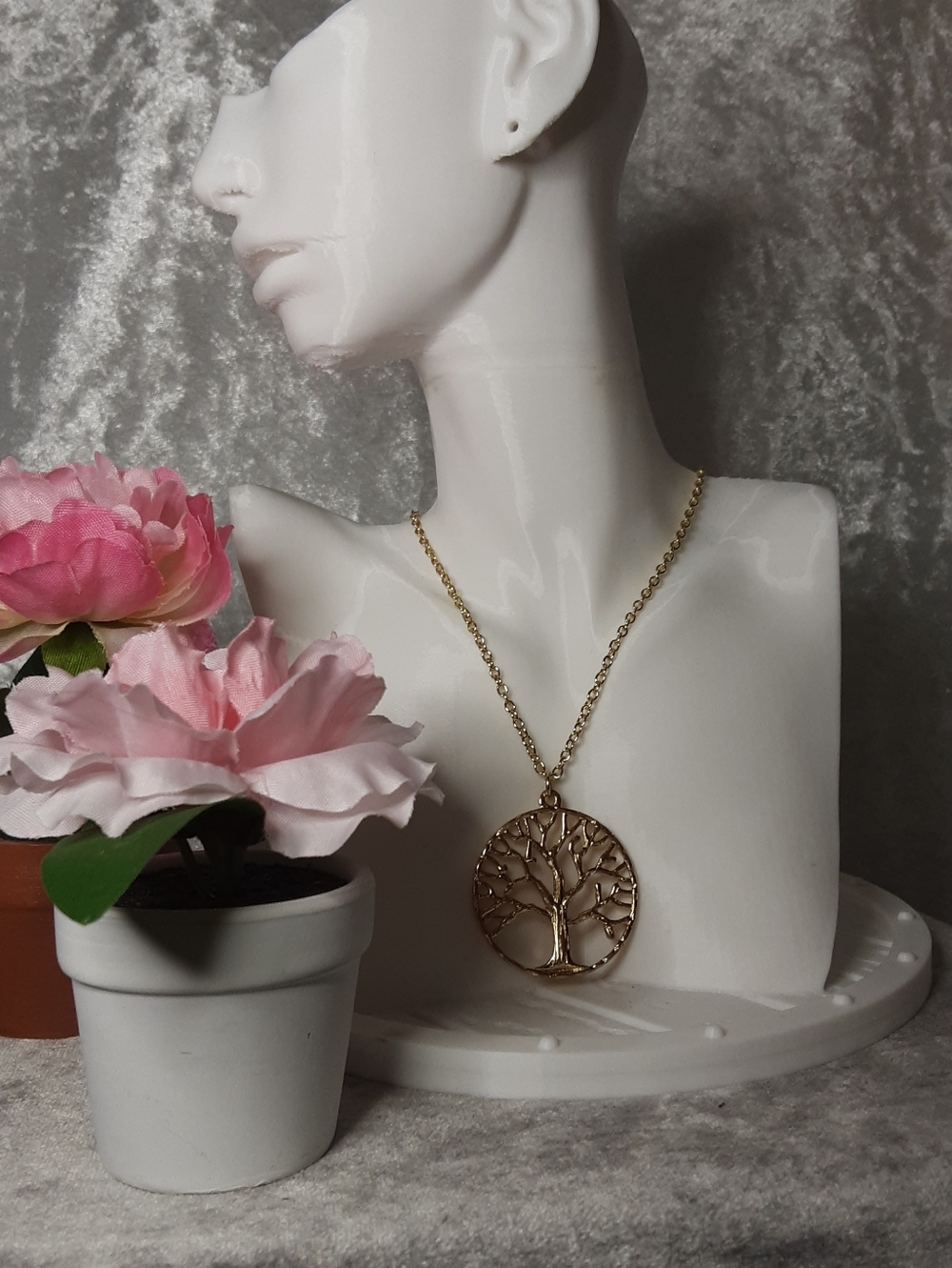 Handmade Gold Tone Tree of Life Pendant Necklace - 18.5" Long Chain - Picture 2 of 4